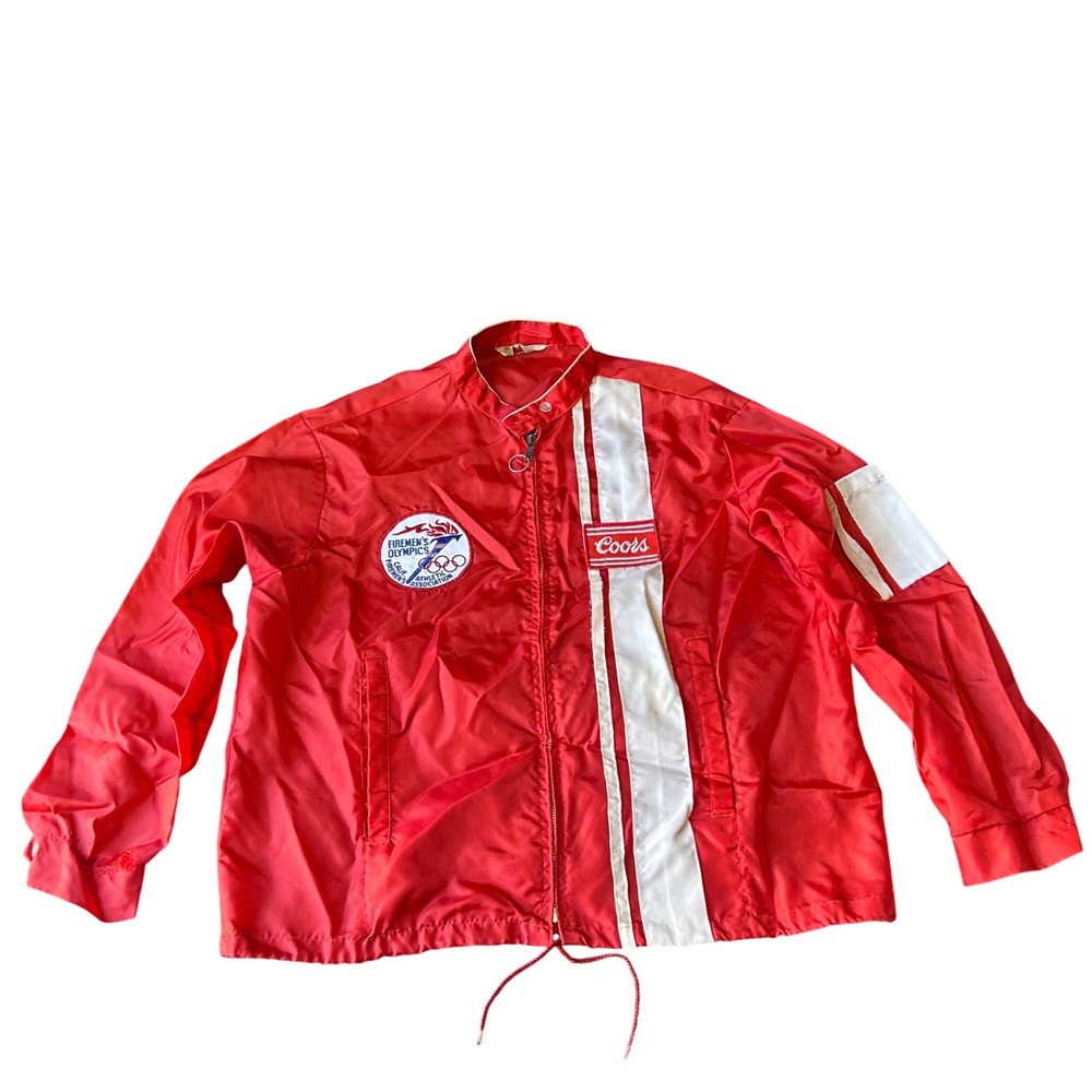 Vintage Swingster Coors Firemens Olympics Racing Jacket Red Windbreaker XL